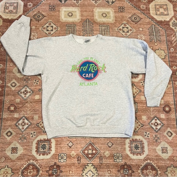 Vintage 90s Hard Rock Cafe Atlanta Gray Crewneck Sweatshirt - Picture 1 of 5